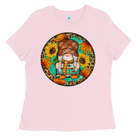 Bubblegum Pink fall gnomes round earrings 2 Ladies Tee - Artiststas