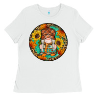 White fall gnomes round earrings 2 Ladies Tee - Artiststas