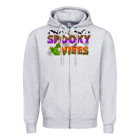 Heather Grey Spooky vibes Zipper Hoodie - NancyCooperArtShop
