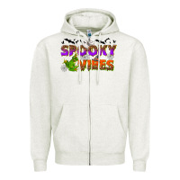 Oatmeal Heather Spooky vibes Zipper Hoodie - NancyCooperArtShop