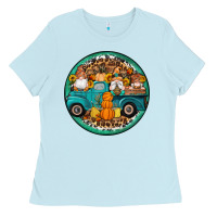 Baby Blue fall gnomes round earrings 3 Ladies Tee - Artiststas