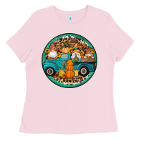 Bubblegum Pink fall gnomes round earrings 3 Ladies Tee - Artiststas