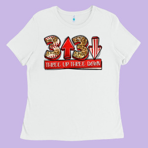 Three Up Three Down Baseball Ladies Tee Designed By Jasminsmagicworld
