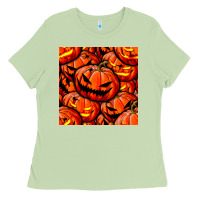 Matcha halloween pumpkin seamless pattern Ladies Tee - BundleAndBundleShop
