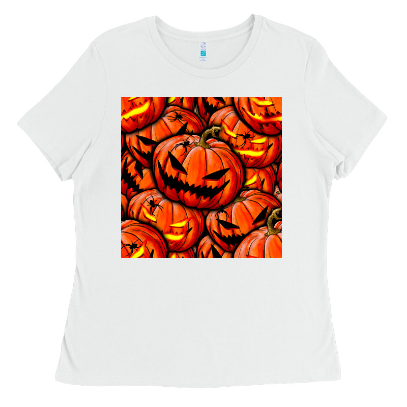 Halloween Pumpkin Seamless Pattern Ladies Tee by BundleAndBundleShop | Teevron