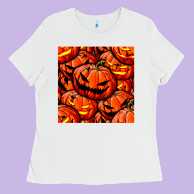 Halloween Pumpkin Seamless Pattern Ladies Tee Designed By Bundleandbundleshop