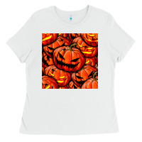 White halloween pumpkin seamless pattern Ladies Tee - BundleAndBundleShop