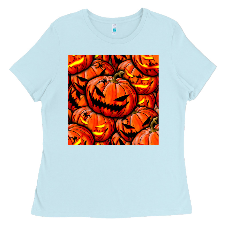 Halloween Pumpkin Seamless Pattern Ladies Tee by BundleAndBundleShop | Teevron