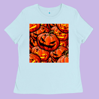 Halloween Pumpkin Seamless Pattern Ladies Tee Designed By Bundleandbundleshop