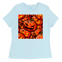 Baby Blue halloween pumpkin seamless pattern Ladies Tee - BundleAndBundleShop
