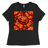 Black halloween pumpkin seamless pattern Ladies Tee - BundleAndBundleShop
