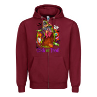 Burgundy Chick or treat Halloween Zipper Hoodie - NancyCooperArtShop