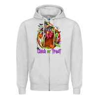 Dove Grey Chick or treat Halloween Zipper Hoodie - NancyCooperArtShop