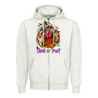 Oatmeal Heather Chick or treat Halloween Zipper Hoodie - NancyCooperArtShop