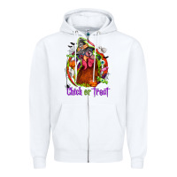 White Chick or treat Halloween Zipper Hoodie - NancyCooperArtShop