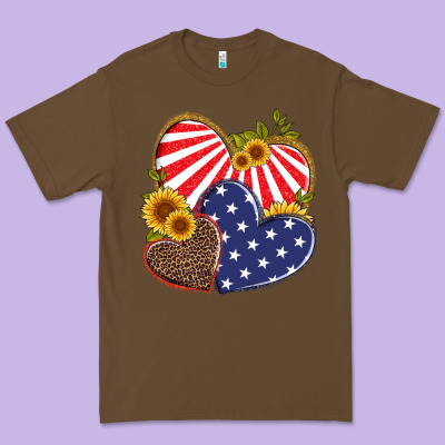 America Heart And Sunflower Premium Tee Designed By Artiststas