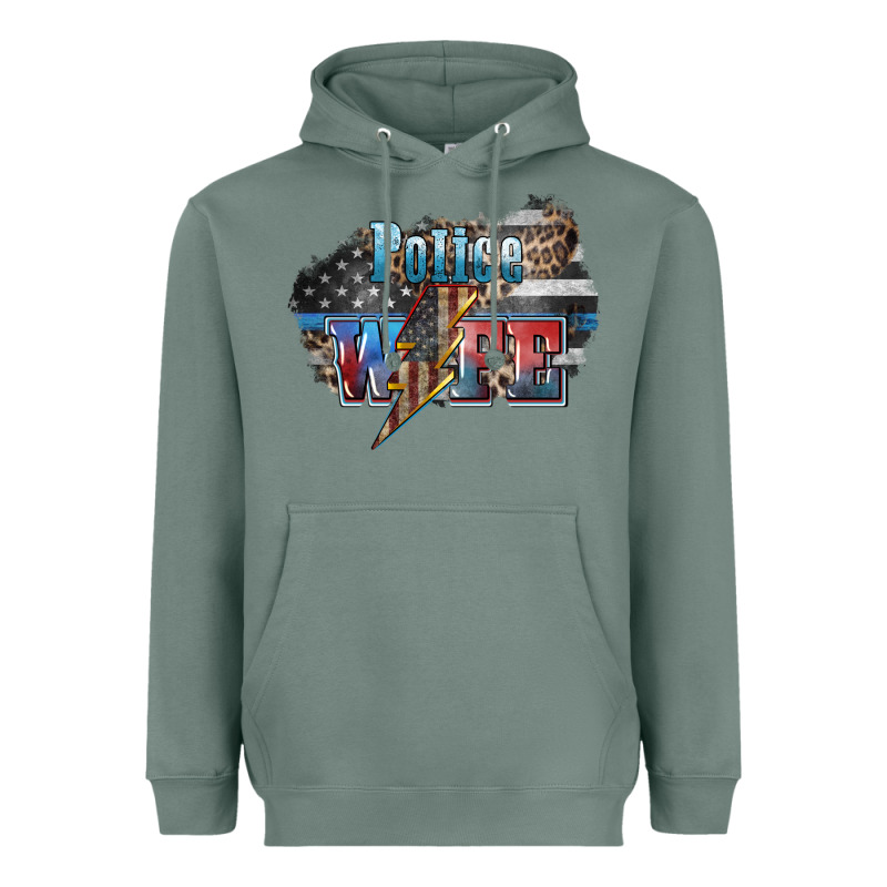 Police Wife Lightning Bolt 4th Of July Heavyweight Hoodie by HowdyJamesFarm | Teevron