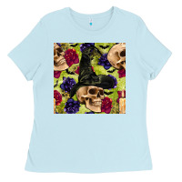 Baby Blue halloween witch skull seamless pattern Ladies Tee - BundleAndBundleShop