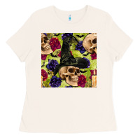 Bone halloween witch skull seamless pattern Ladies Tee - BundleAndBundleShop