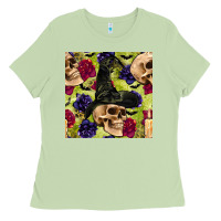 Matcha halloween witch skull seamless pattern Ladies Tee - BundleAndBundleShop