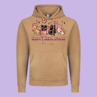 Happy Valentines Day Cats Vintage Hoodie Designed By Maliassmallbusiness