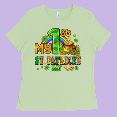 My First St Patricks Day With Coins And Shamrocks Ladies Tee Designed By Adodesignshop