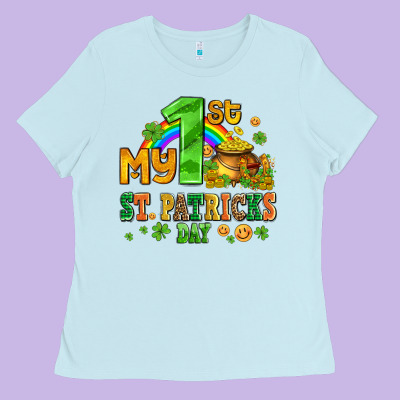 My First St Patricks Day With Coins And Shamrocks Ladies Tee Designed By Adodesignshop