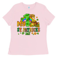 Bubblegum Pink my first st patricks day with coins and shamrocks Ladies Tee - AdoDesignShop