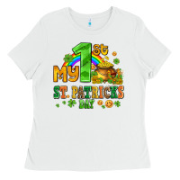White my first st patricks day with coins and shamrocks Ladies Tee - AdoDesignShop