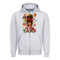 Heather Grey one merry teacher afro messy bun Zipper Hoodie - texasbilliewilder