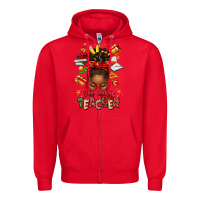 Red one merry teacher afro messy bun Zipper Hoodie - texasbilliewilder