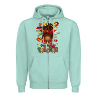 Seafoam one merry teacher afro messy bun Zipper Hoodie - texasbilliewilder