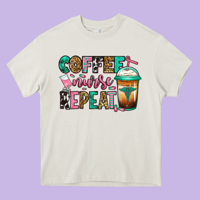 Nurse Coffee Repeat Heavy Core Tee Designed By Jasminsmagicworld