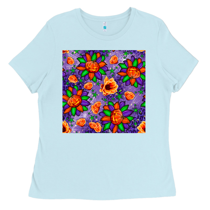 Pumpkin Flower Halloween Seamless Pattern Ladies Tee by BundleAndBundleShop | Teevron