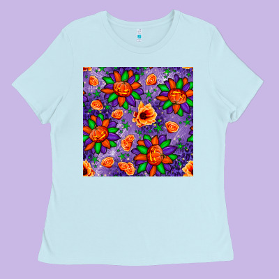 Pumpkin Flower Halloween Seamless Pattern Ladies Tee Designed By Bundleandbundleshop