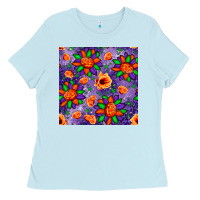 Baby Blue pumpkin flower halloween seamless pattern Ladies Tee - BundleAndBundleShop