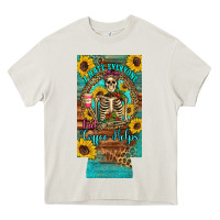 I Hate Everyone But Coffee Helps Western Skeleton Coffee Sunflowers 12 Heavy Core Tee | Teevron