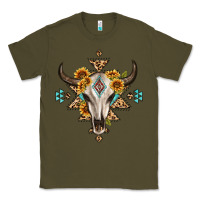 Army Green bull skull with aztec sunflower leopard Classic Tee - MaliasSmallBusiness