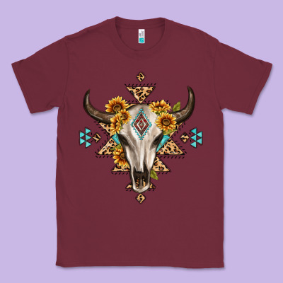 Bull Skull With Aztec Sunflower Leopard Classic Tee Designed By Maliassmallbusiness