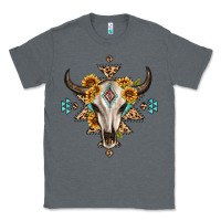 Charcoal Heather bull skull with aztec sunflower leopard Classic Tee - MaliasSmallBusiness