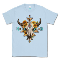 Dusty Blue bull skull with aztec sunflower leopard Classic Tee - MaliasSmallBusiness