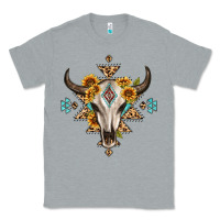 Heather Grey bull skull with aztec sunflower leopard Classic Tee - MaliasSmallBusiness