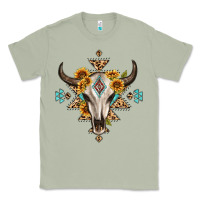 Matcha bull skull with aztec sunflower leopard Classic Tee - MaliasSmallBusiness