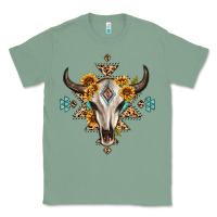 Sage bull skull with aztec sunflower leopard Classic Tee - MaliasSmallBusiness