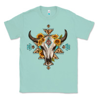 Seafoam bull skull with aztec sunflower leopard Classic Tee - MaliasSmallBusiness