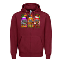 Burgundy Hallothanksmas trucks Zipper Hoodie - texasbilliewilder