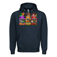 Navy Hallothanksmas trucks Zipper Hoodie - texasbilliewilder