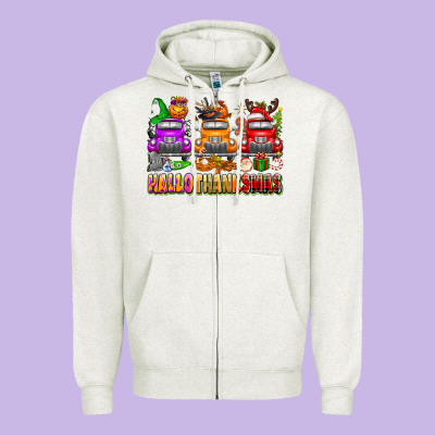 Hallothanksmas Trucks Zipper Hoodie Designed By Texasbilliewilder