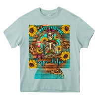 I Hate Everyone But Coffee Helps Western Skeleton Coffee Sunflowers 12 Heavy Core Tee | Teevron