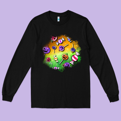 Halloween Candy Patches Long Sleeve Tee Designed By Bundleandbundleshop